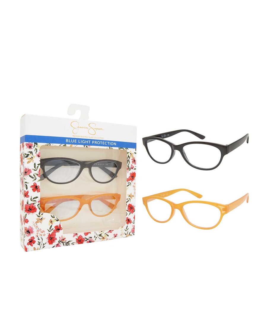 Jessica Simpson Set of 2 Cat-Eye Blue Light Readers in Black & Crystal Butterscotch