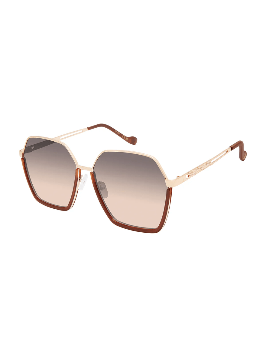 Jessica Simpson Geometric Metal Sunglasses in Gold Gold and Brown