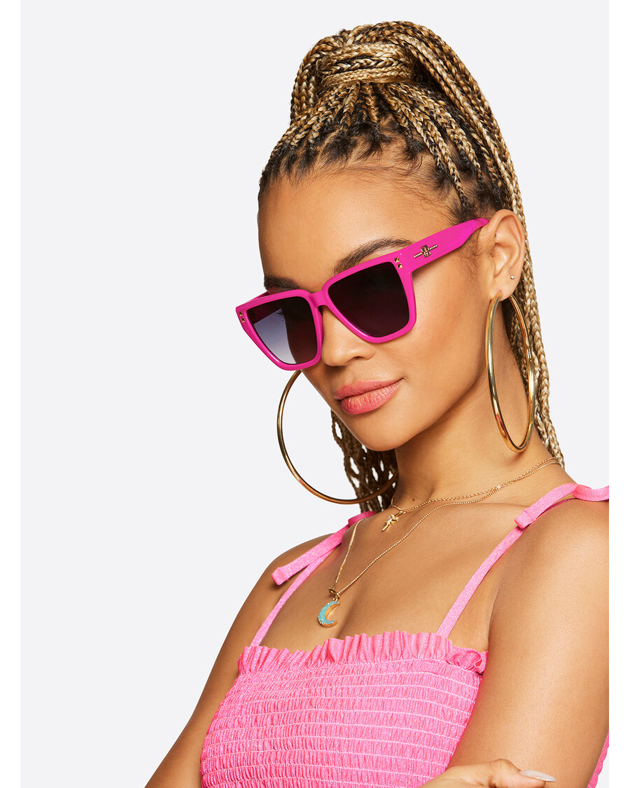 Солнцезащитные очки "кошачий глаз" цвета фуксии с шипами Jessica Simpson Star