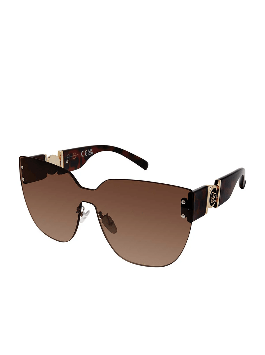 Jessica Simpson Rimless Cat Eye Shield Sunglasses in Tortoise