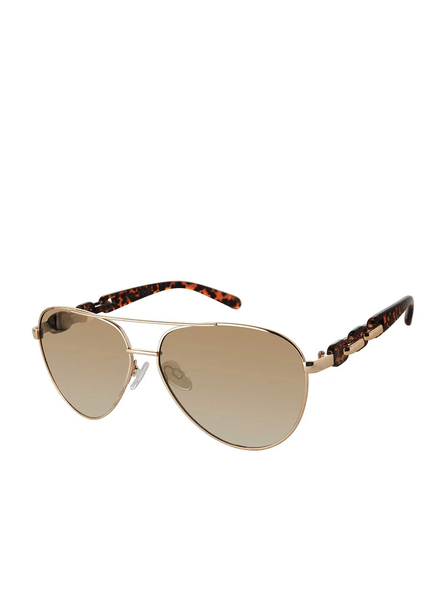 Jessica Simpson Metal Aviator Pilot Sunglasses in Gold & Leopard