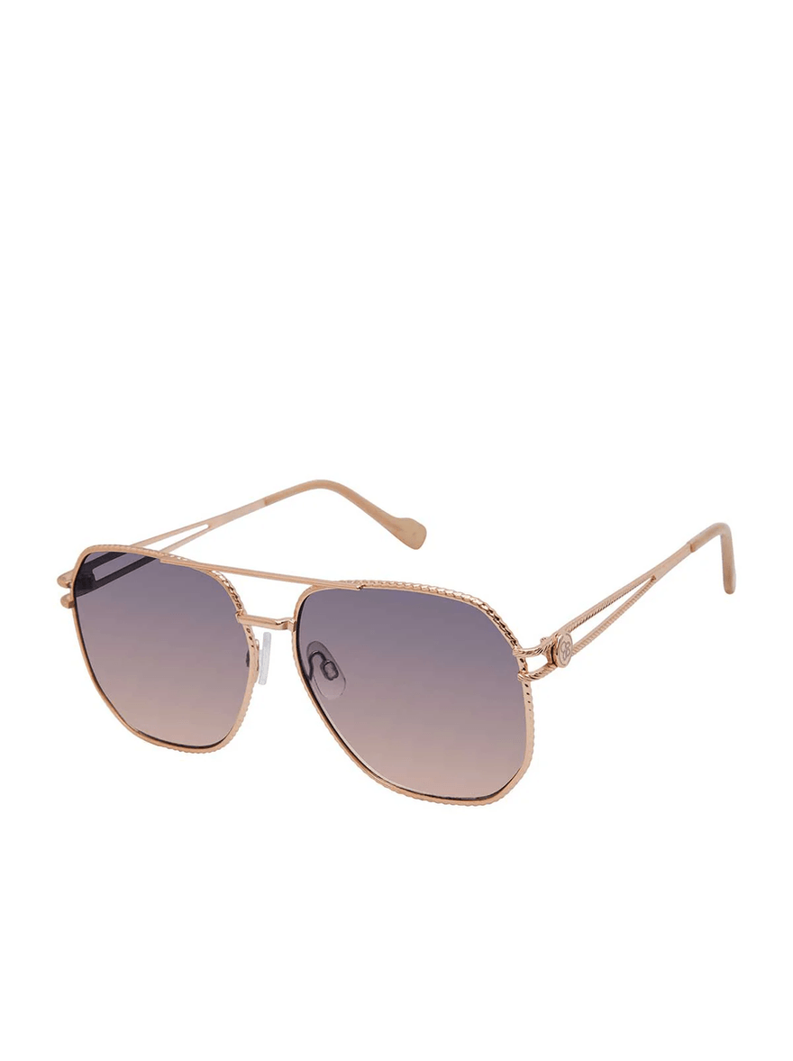 Jessica Simpson Roped Metal Geometric Aviator Sunglasses in Rose Gold