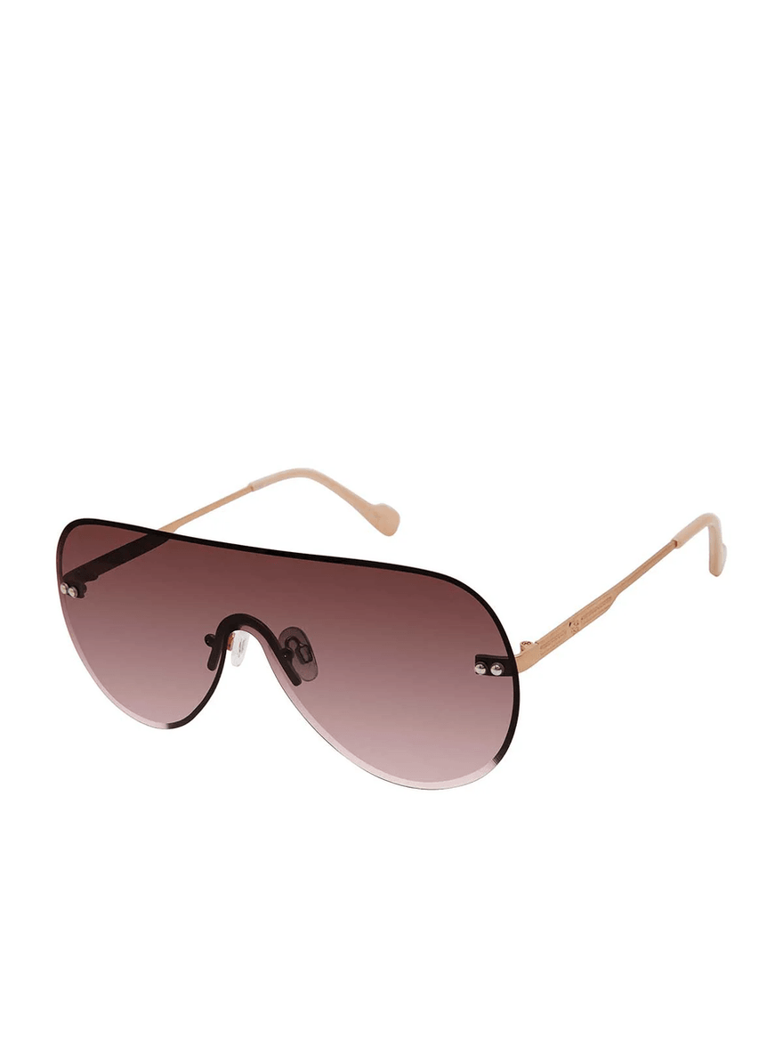 Jessica Simpson Rimless Metal Aviator Shield Sunglasses in Rose Gold