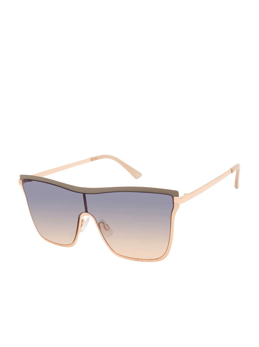 Jessica Simpson Chic Metal Square Shield Sunglasses in Nude & Rose Gold Rose Gold and Nude