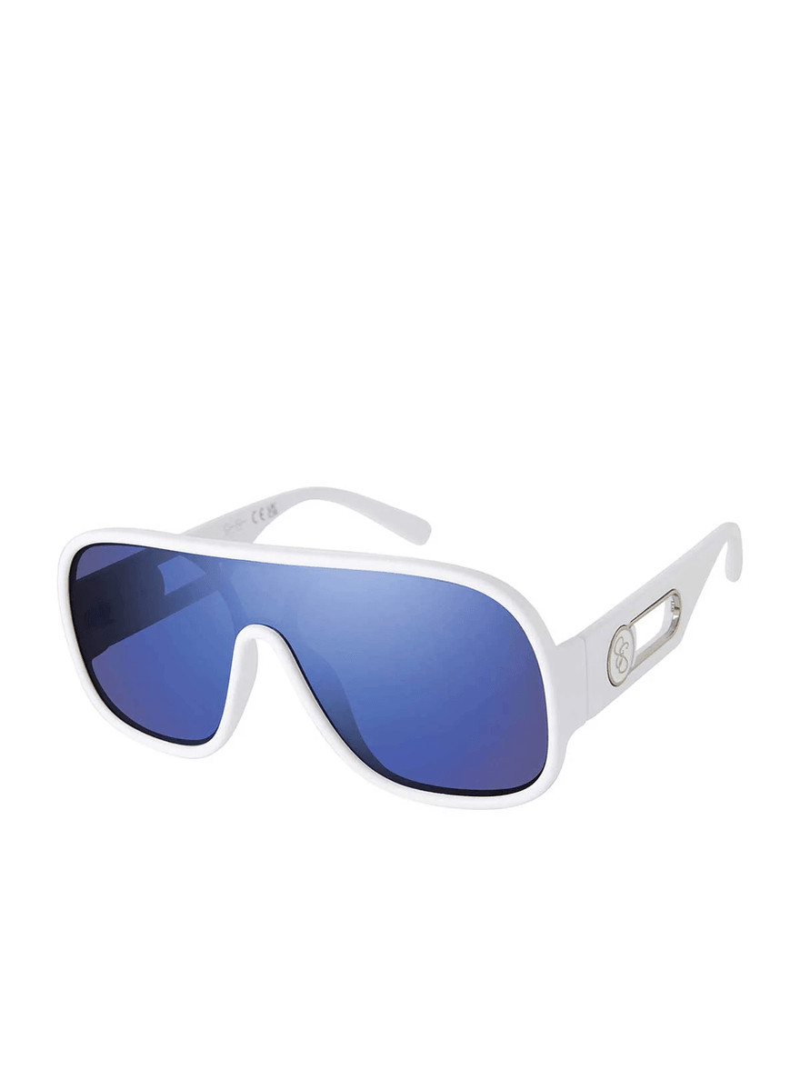 Jessica Simpson Modern Shield Aviator Sunglasses in Matte White