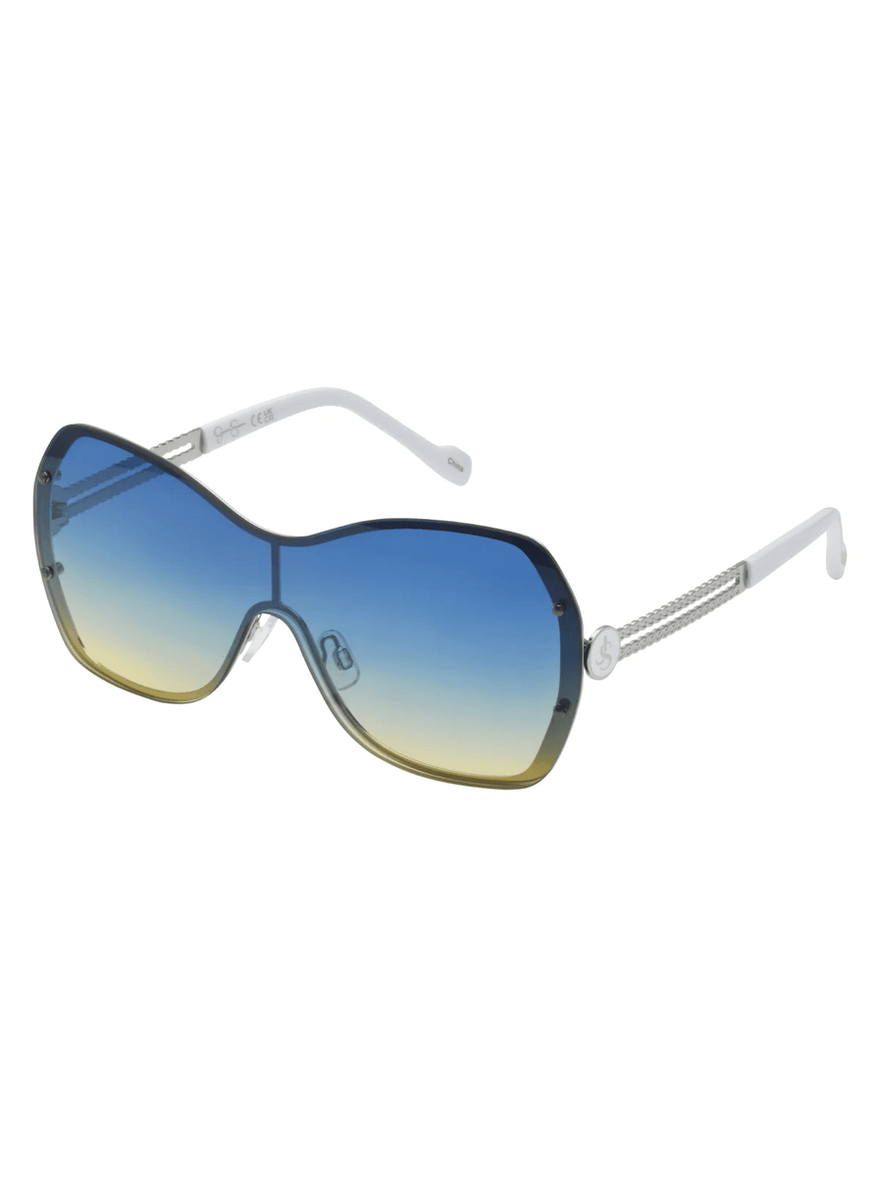 Jessica Simpson Frameless Metal Shield Sunglasses in Silver & White