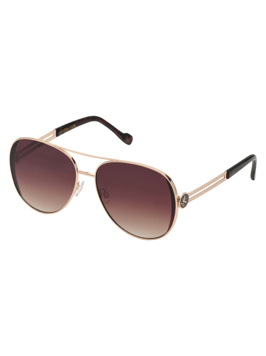 Jessica Simpson Stylish Metal Aviator Sunglasses in Gold & Tortoise
