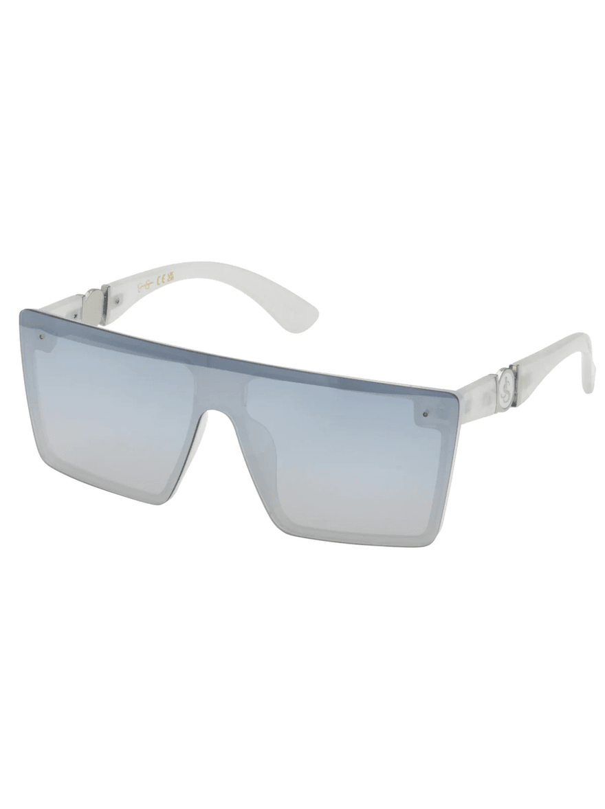 Jessica Simpson Oversized Square Shield Sunglasses in White Marble