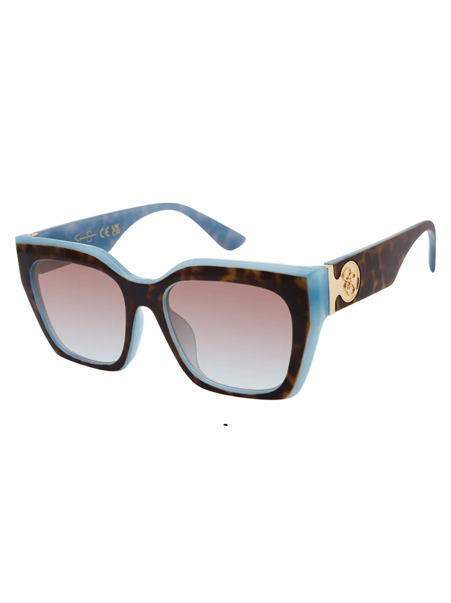 Jessica Simpson Retro Two Tone Cat Eye Sunglasses in Tortoise & Blue