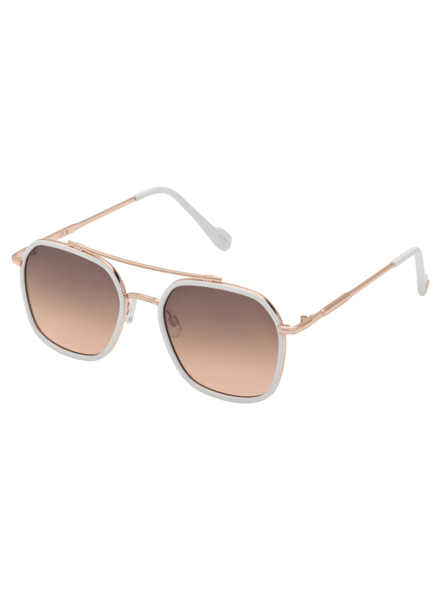 Jessica Simpson Square Metal Aviator Pilot Sunglasses in Rose Gold & White Rose Gold and White
