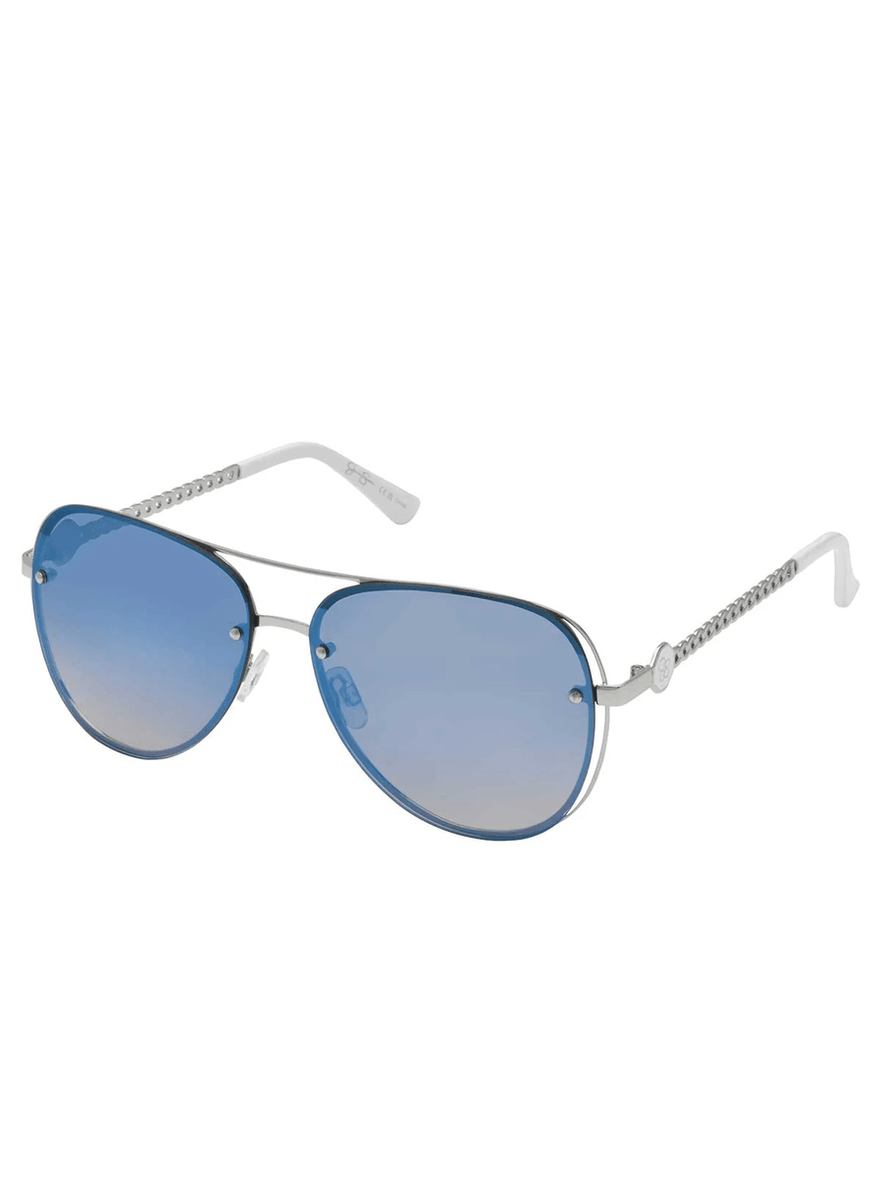 Jessica Simpson Chic Aviator Pilot Sunglasses in Silver & White