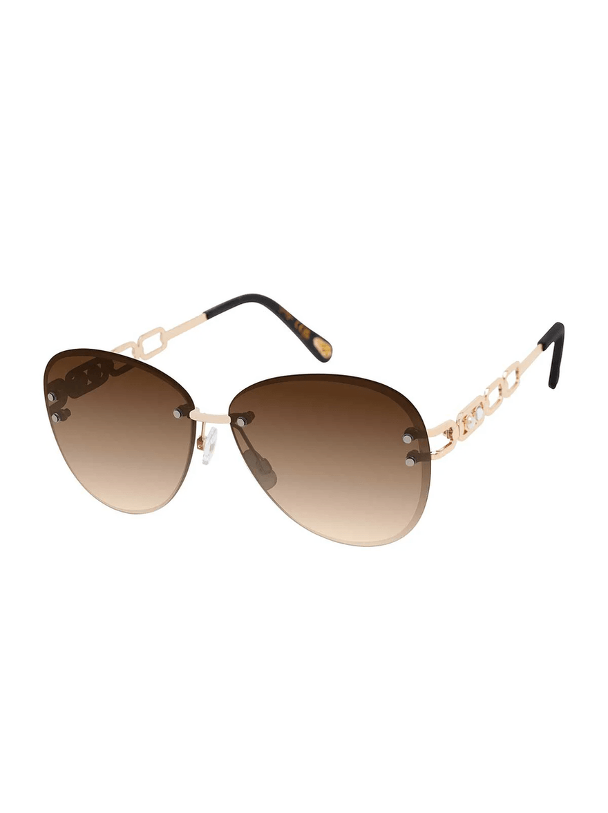 Jessica Simpson Chic Rimless Aviator Sunglasses in Gold Tortoise