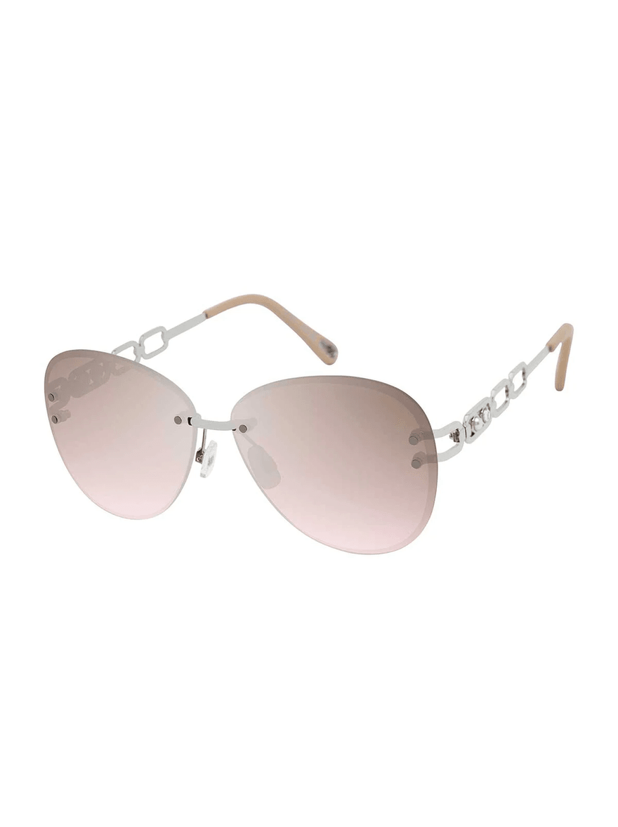 Jessica Simpson Chic Rimless Aviator Sunglasses in Silver & Cream