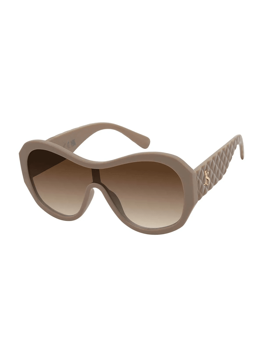 Jessica Simpson Stylish Oversized Shield Sunglasses in Horn Brown
