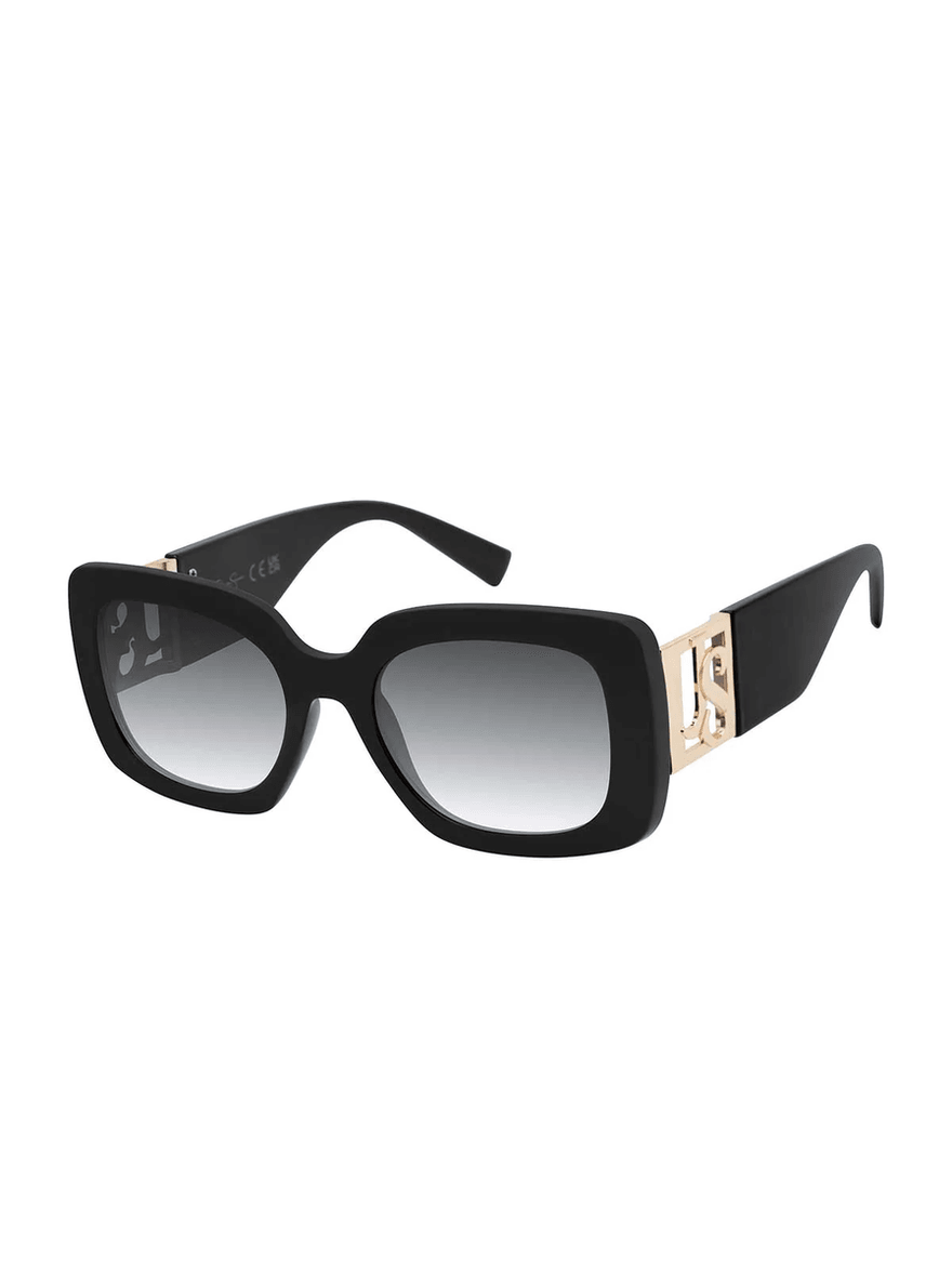 Jessica Simpson Glamorous Square Logo Temple Sunglasses in Black