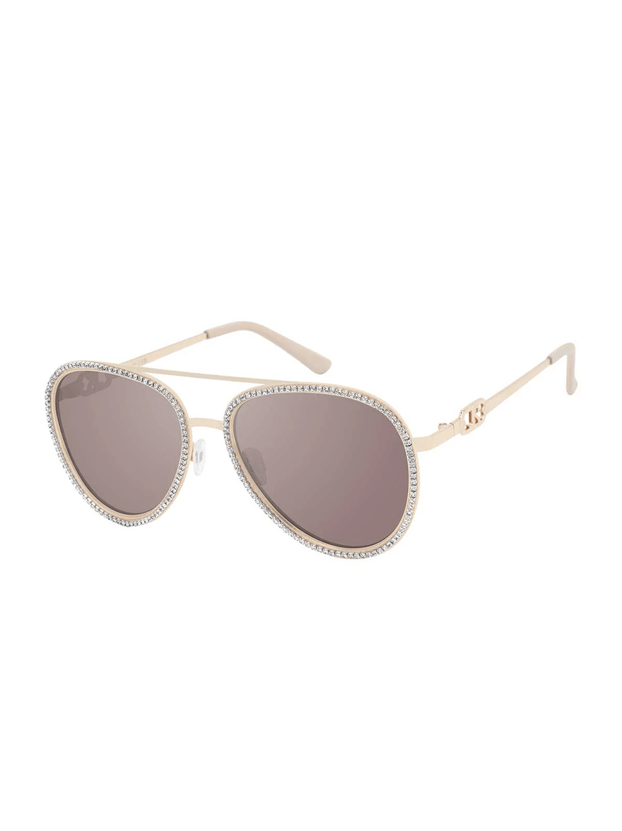 Jessica Simpson Glamorous Crystal Encrusted Aviator Sunglasses in Gold