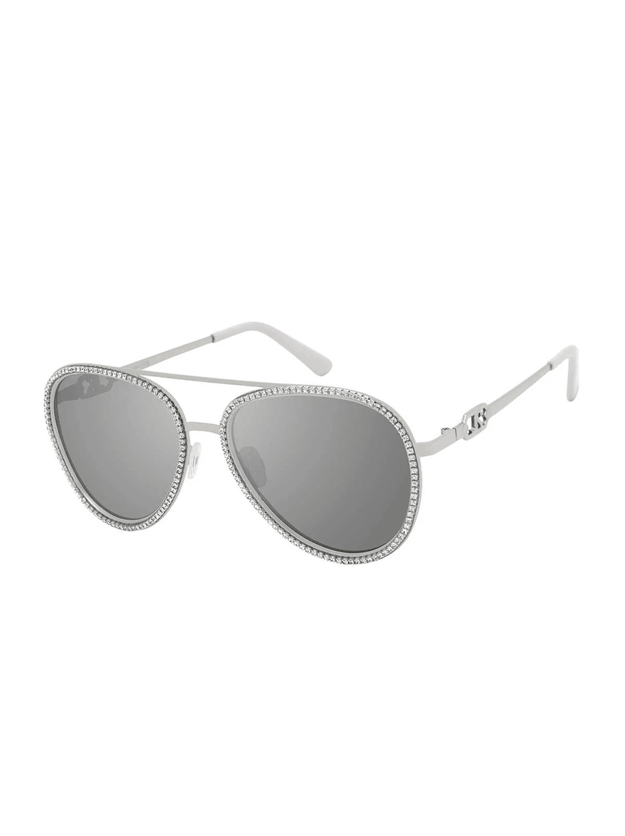 Jessica Simpson Glamorous Crystal Encrusted Aviator Sunglasses in Silver