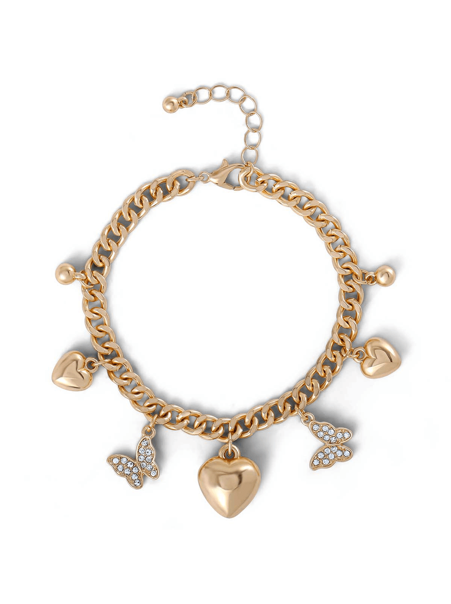 Jessica Simpson Heart & Butterfly Charm Bracelet Gold