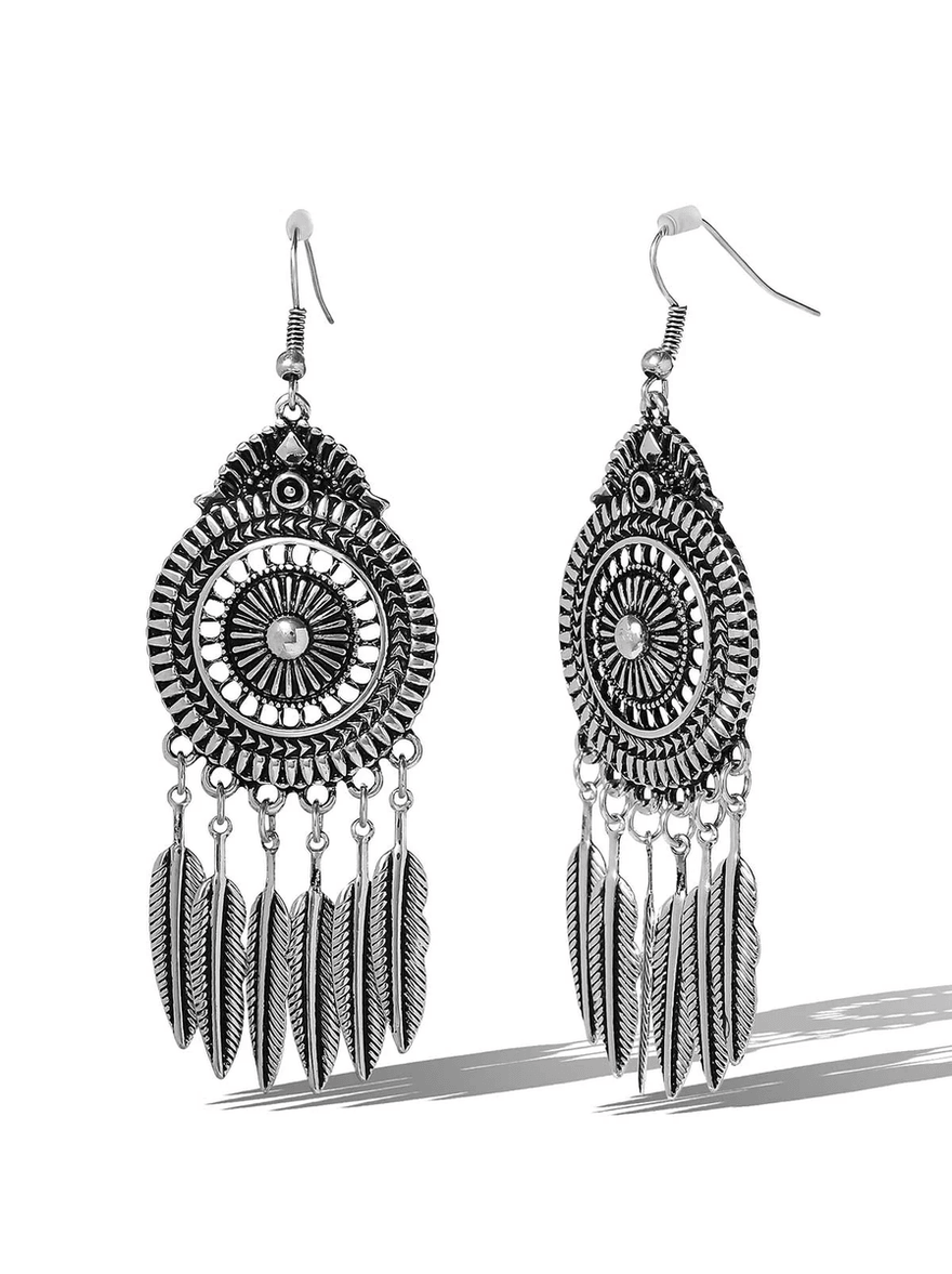 Jessica Simpson Antique Feather Drop Earrings Silver