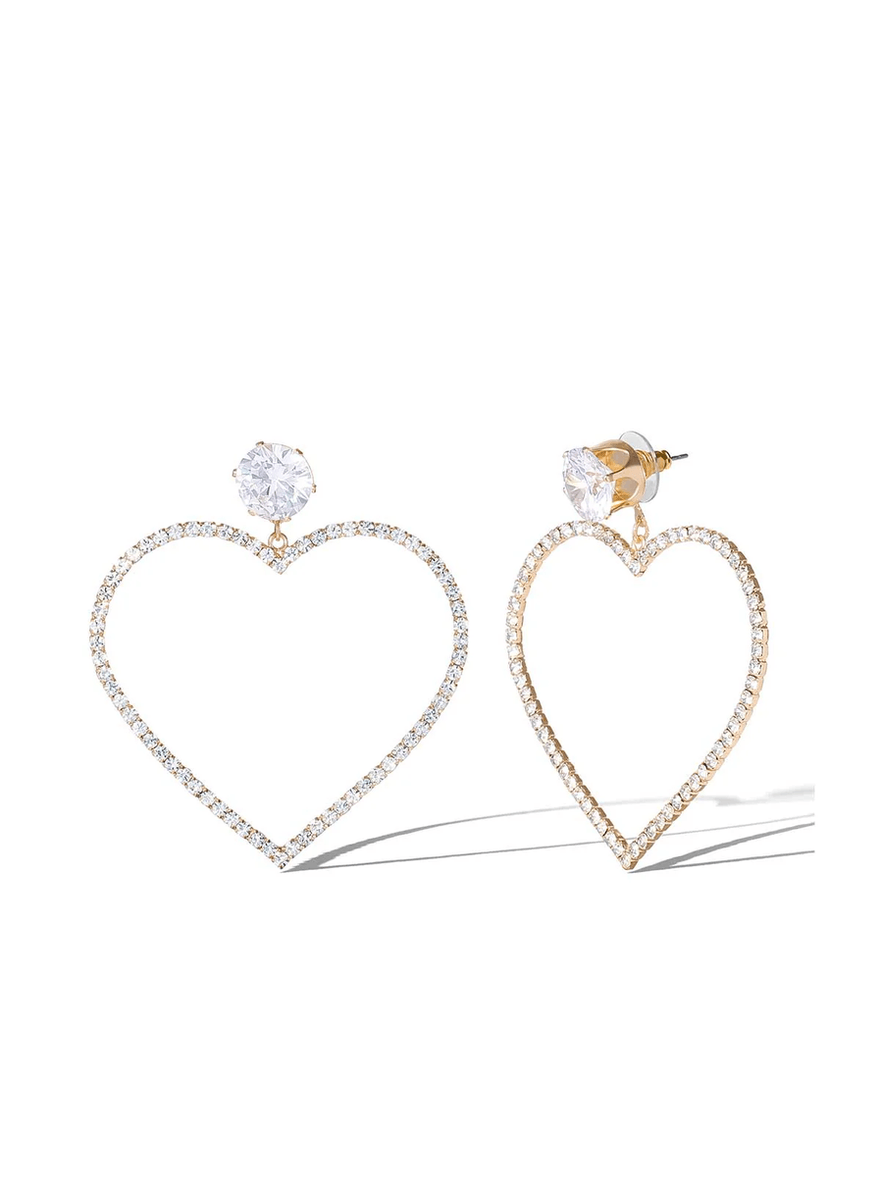 Jessica Simpson Heart-Shaped Crystal Drop Earrings Gold