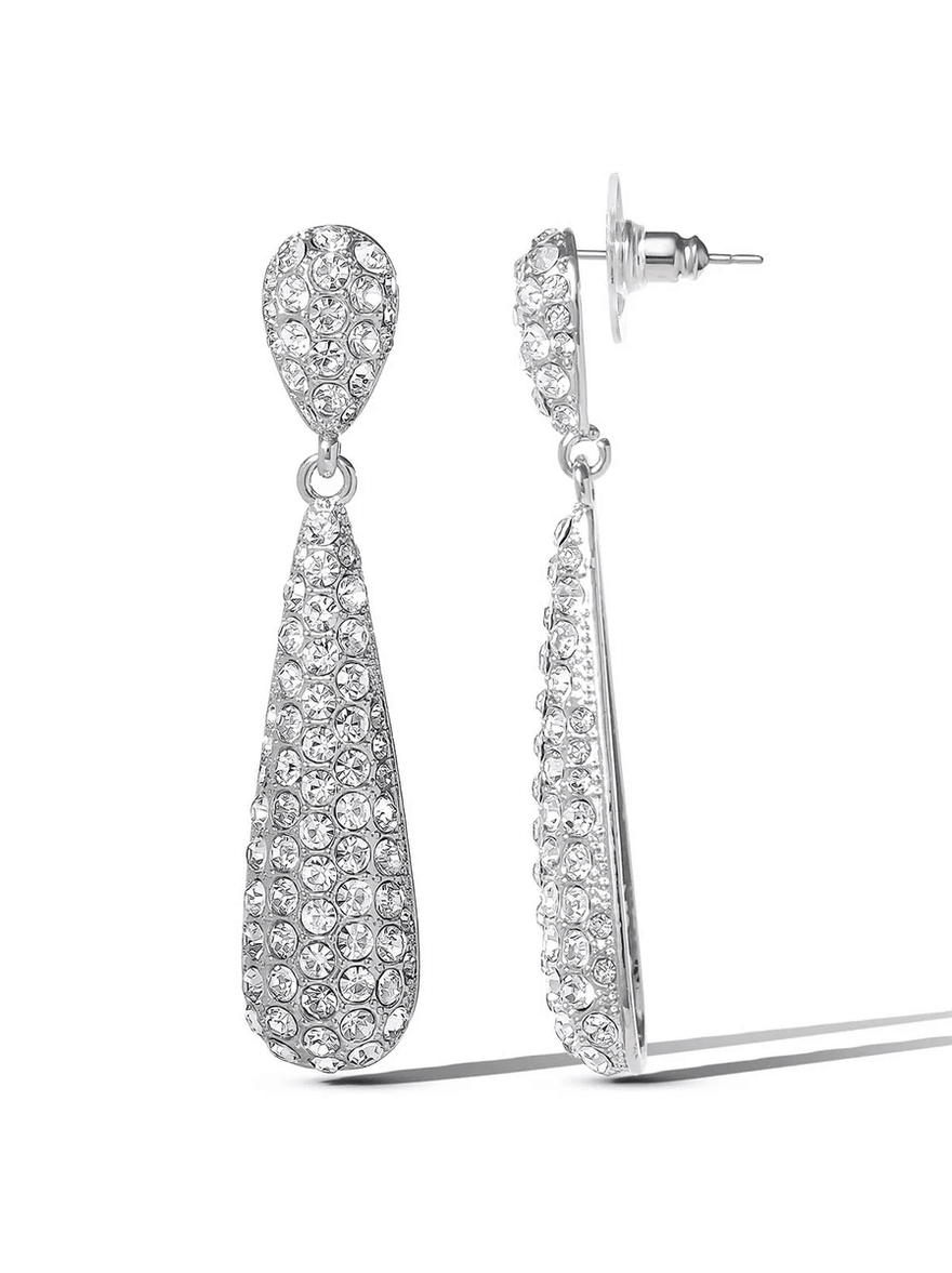 Jessica Simpson Silver-Tone Pave Teardrop Dangle Earrings