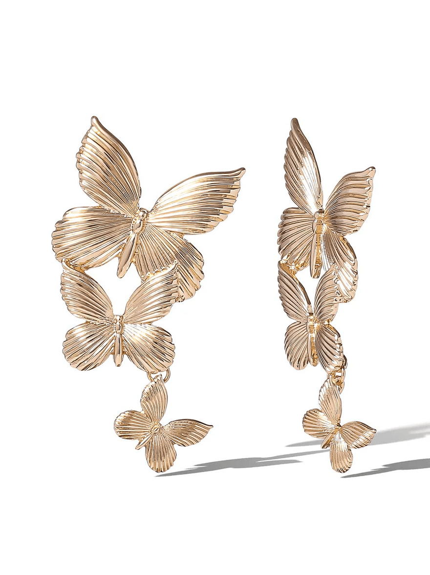 Jessica Simpson Cascading Butterfly Statement Earrings Gold
