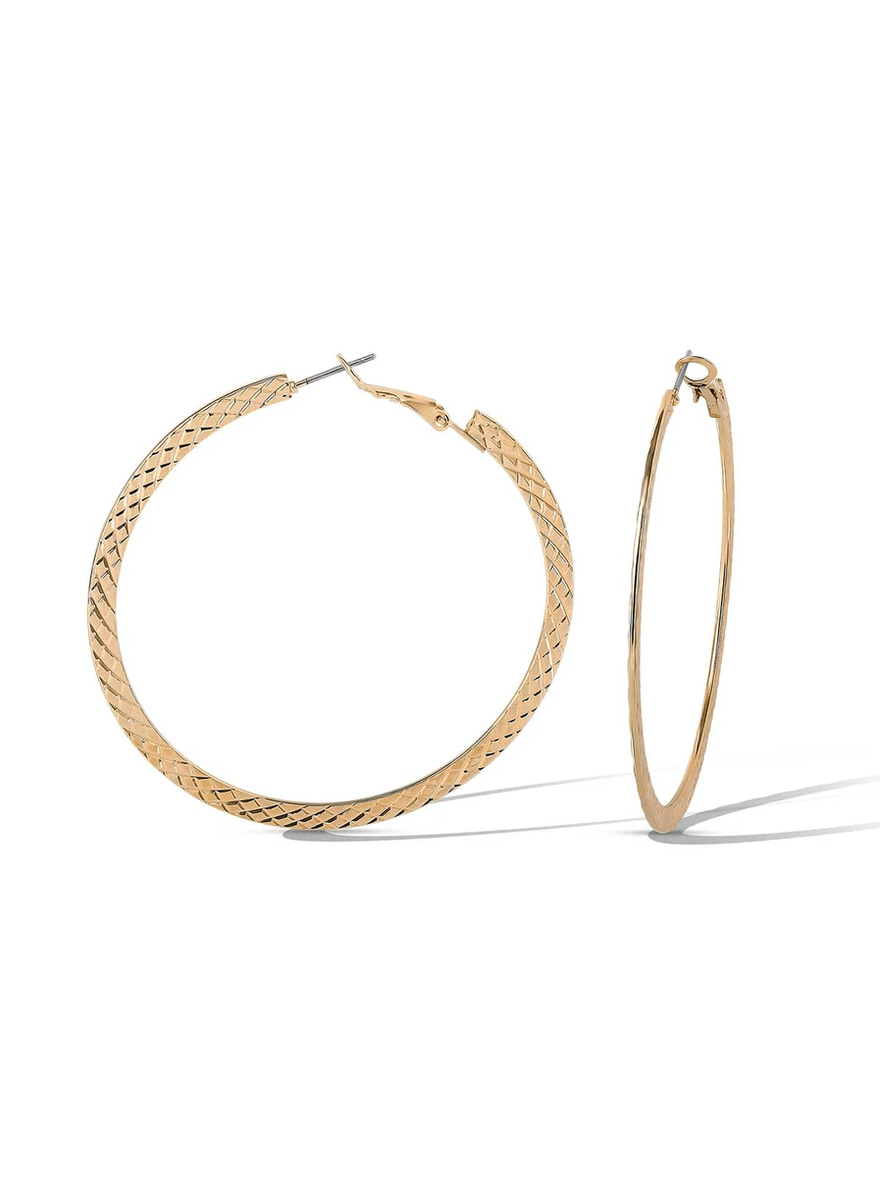 Jessica Simpson Diamond-Cut Pattern Hoop Earrings Gold