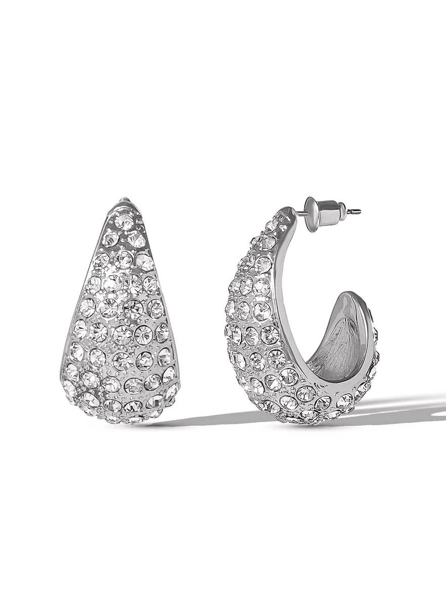 Jessica Simpson Crystal-Encrusted Teardrop Hoop Earrings Silver
