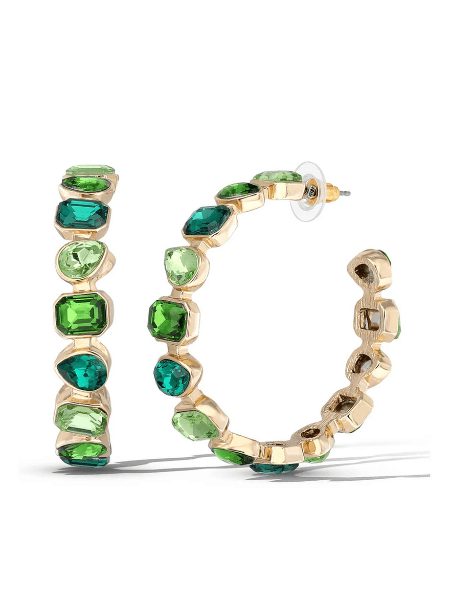Jessica Simpson Multi-Green Gem Hoop Earrings