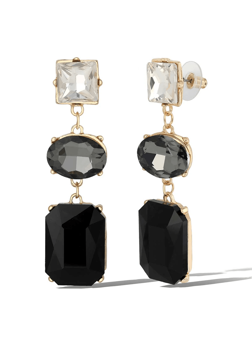 Jessica Simpson Triple Gem Drop Earrings Black