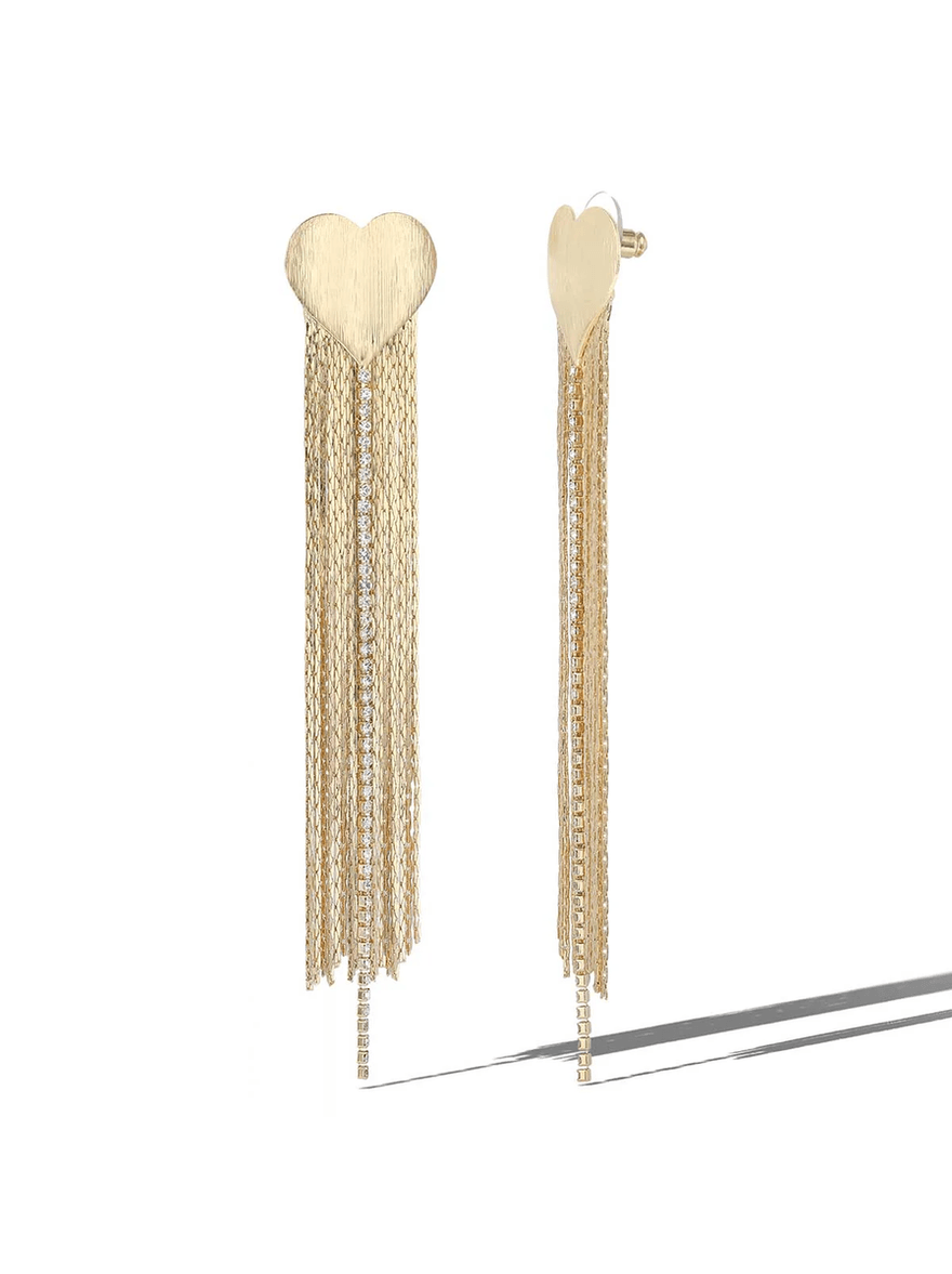 Jessica Simpson Heart Top Tassel Earrings Gold