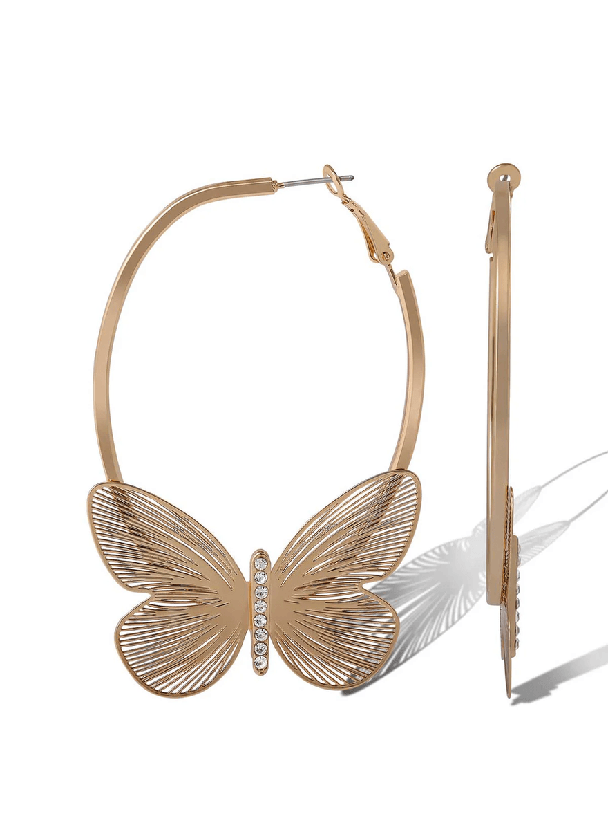 Jessica Simpson Butterfly Hoop Earrings Gold