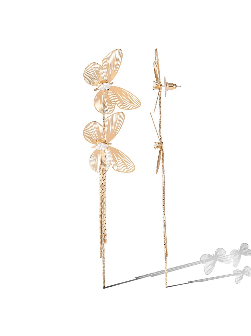 Jessica Simpson Double Butterfly Dangle Earrings Gold