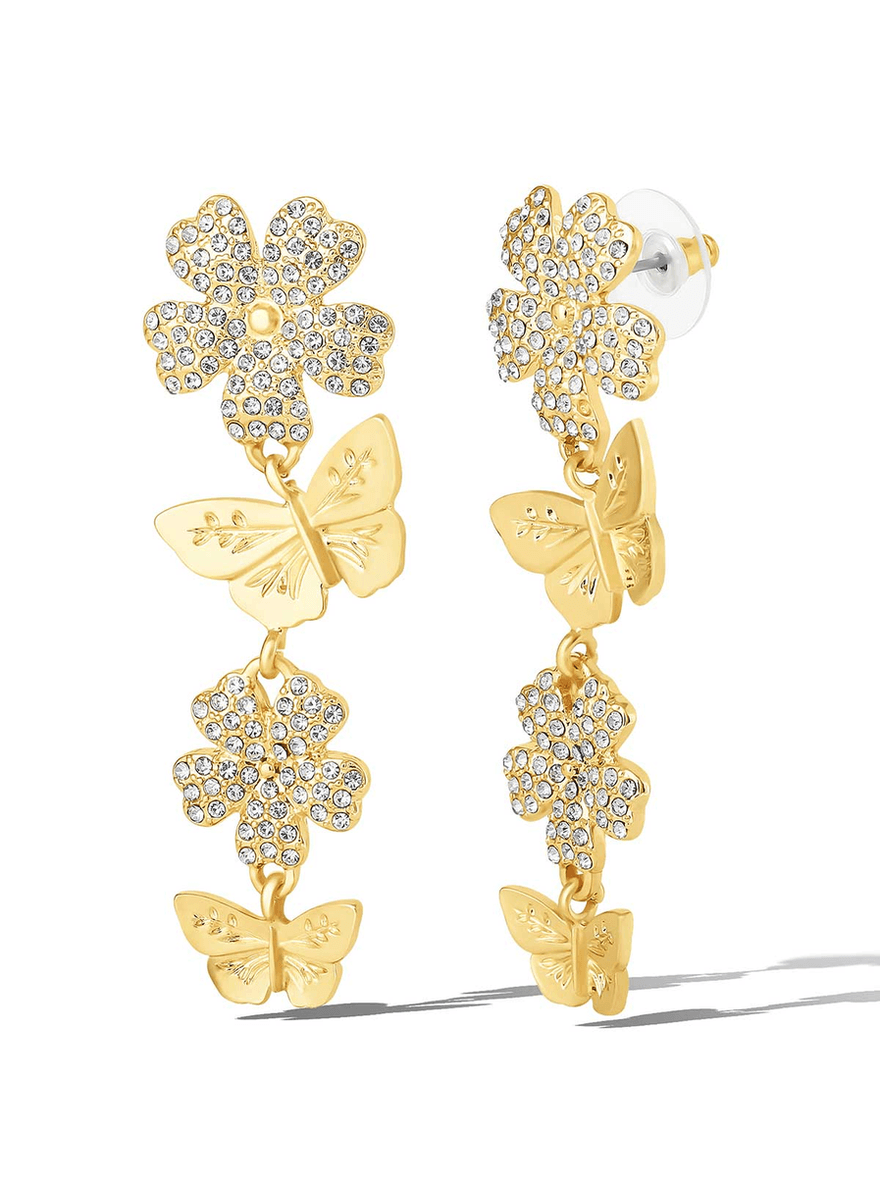 Jessica Simpson Flower & Butterfly Drop Earrings Gold