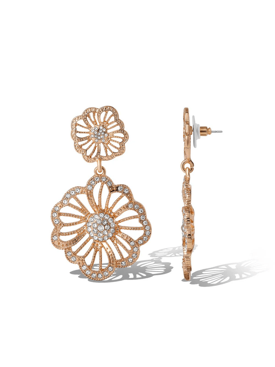 Jessica Simpson Radiant Rose Gold Floral Drop Earrings