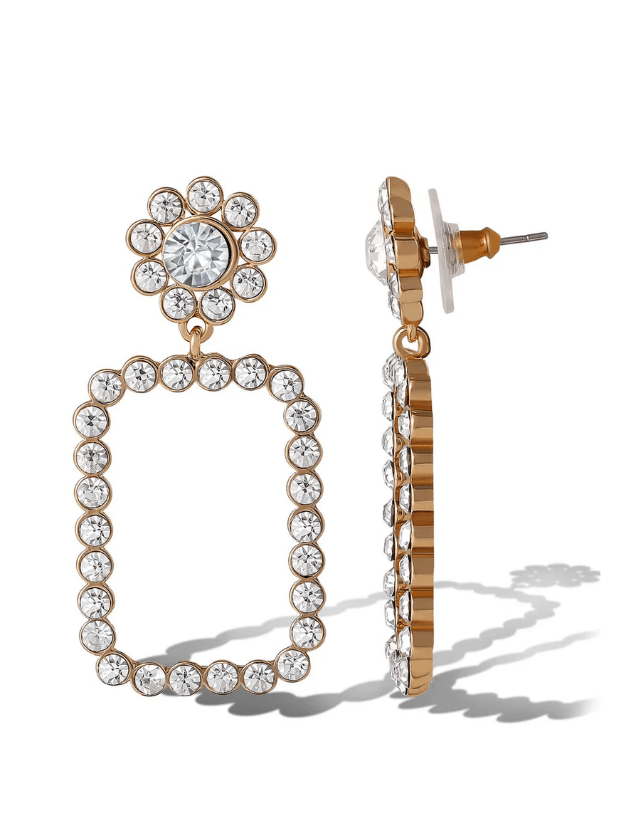 Jessica Simpson Daisy Drop Crystal Statement Earrings Gold