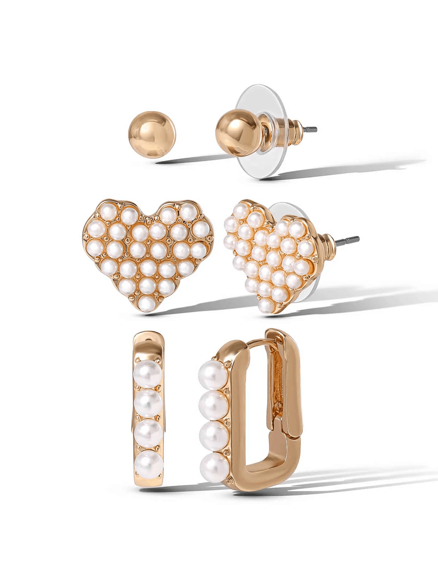 Jessica Simpson Pearl Accent Gold-Tone Earring Set