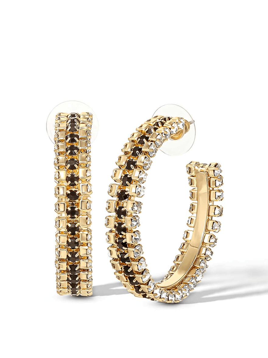 Jessica Simpson Black And White Crystal Hoop Earrings Gold