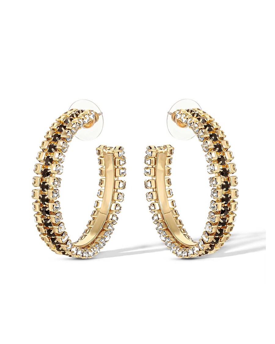 Jessica Simpson Black And White Crystal Hoop Earrings