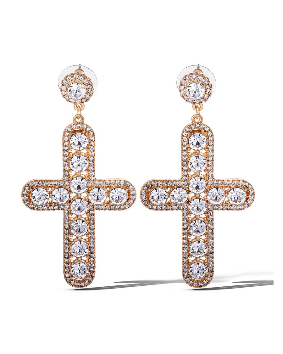 Jessica Simpson Pave Cross Dangle Earrings