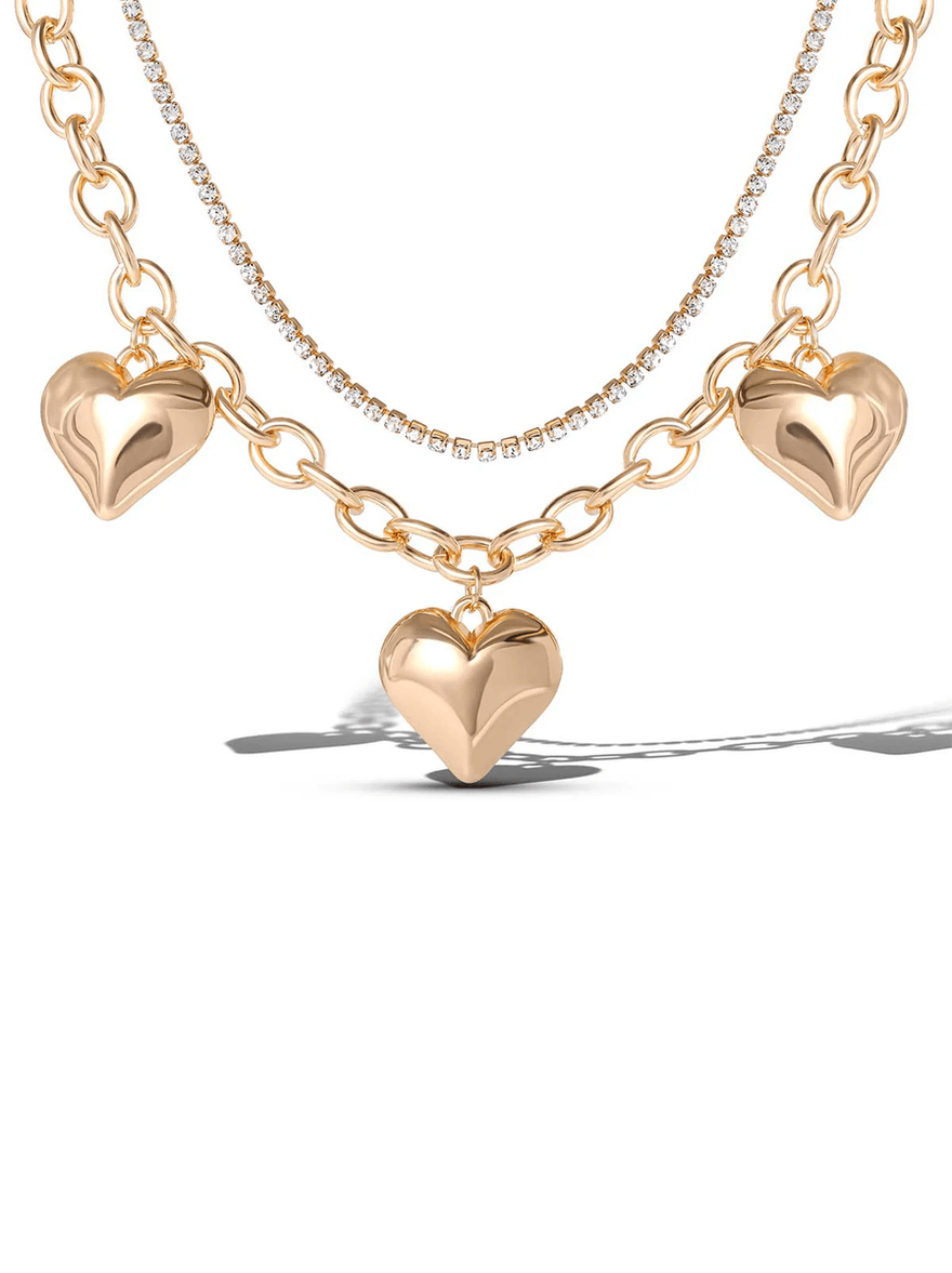 Jessica Simpson 3 Hearts Layered Necklace Gold