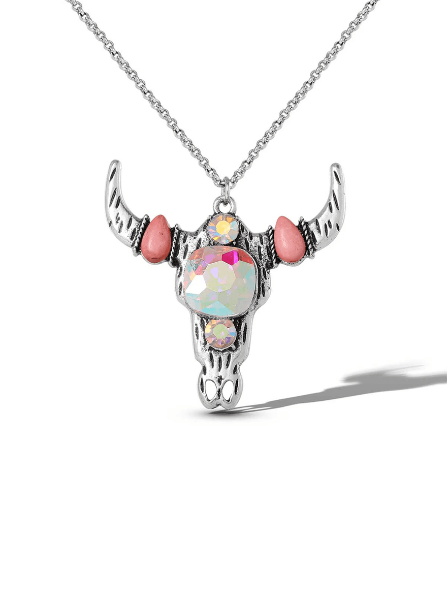 Jessica Simpson Crystal Bull Skull Pendant Silver