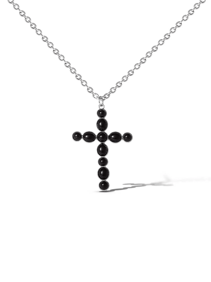 Jessica Simpson Black Cross Necklace Silver/Black