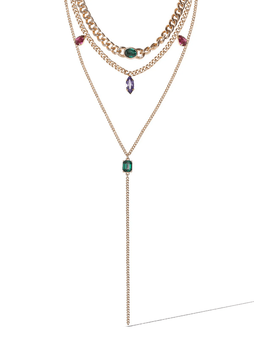 Jessica Simpson Layered Gemstone Necklace Gold