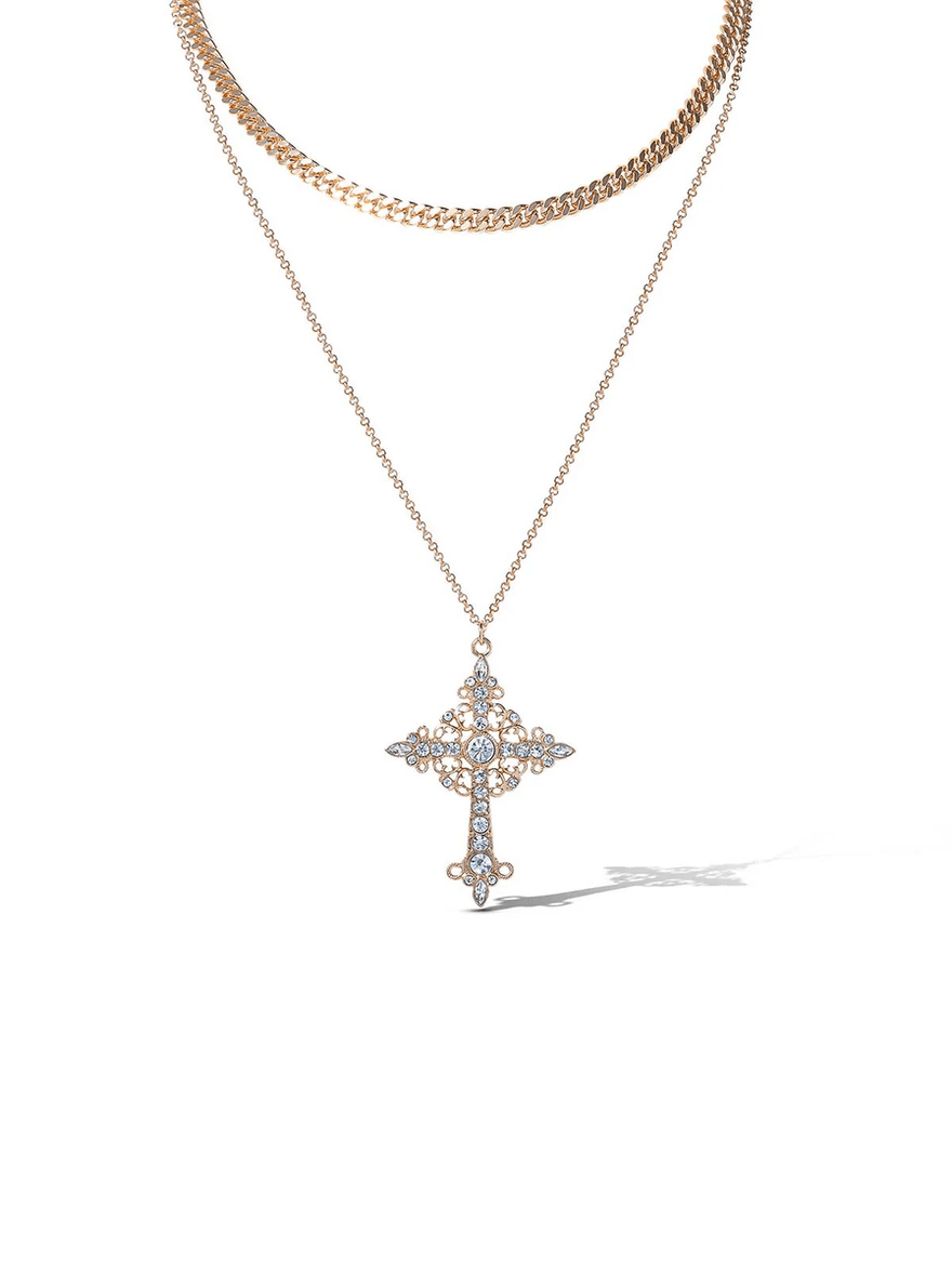 Jessica Simpson Layered Gold-Tone Cross Pendant Necklace