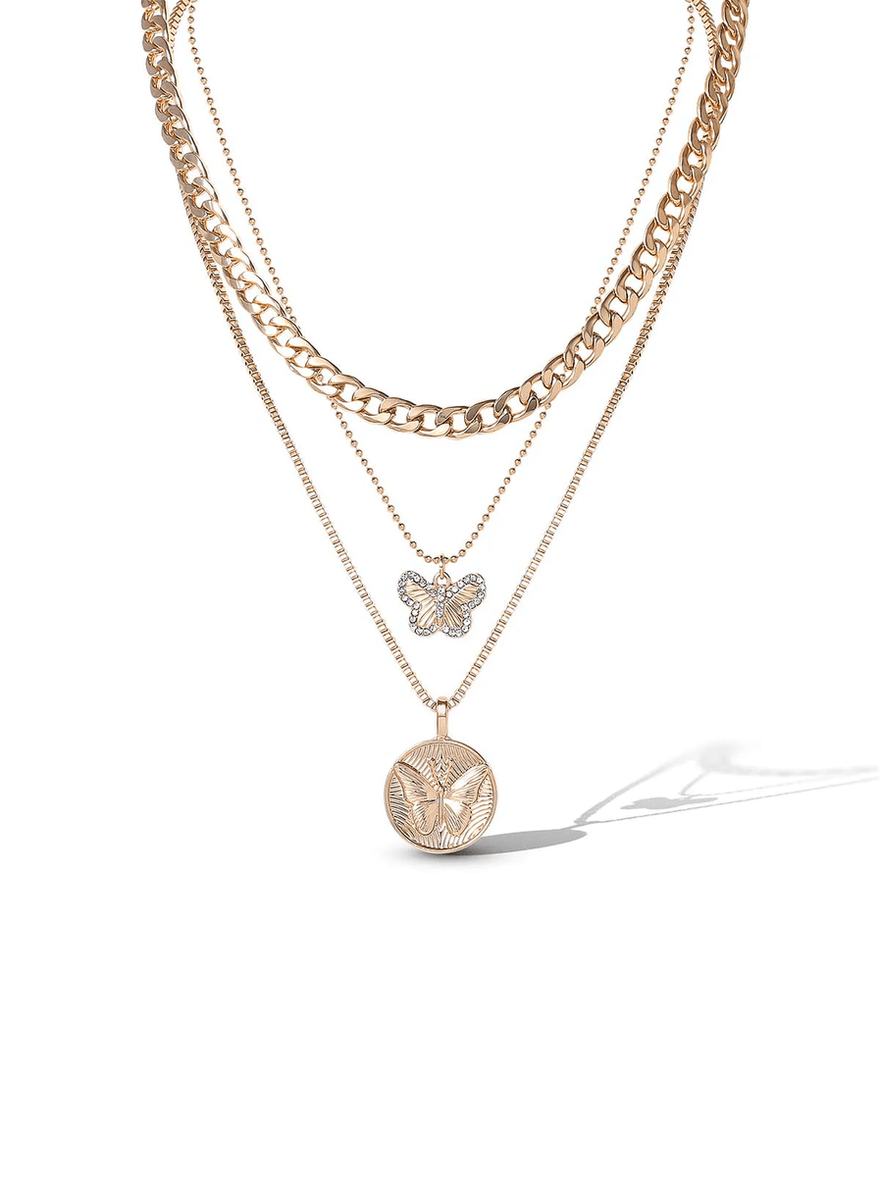 Jessica Simpson Layered Butterfly Pendant Necklace Gold