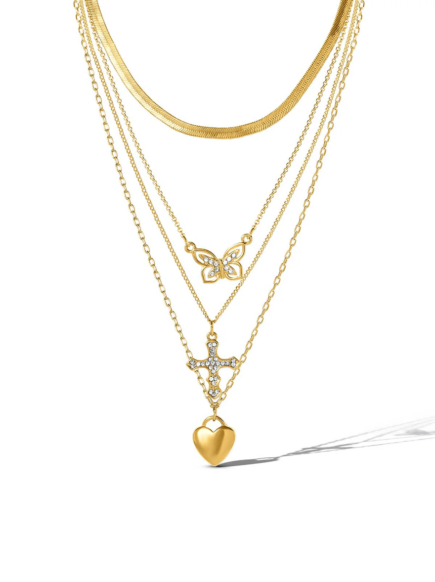 Jessica Simpson Multi-Layer Charm Necklace Set Gold