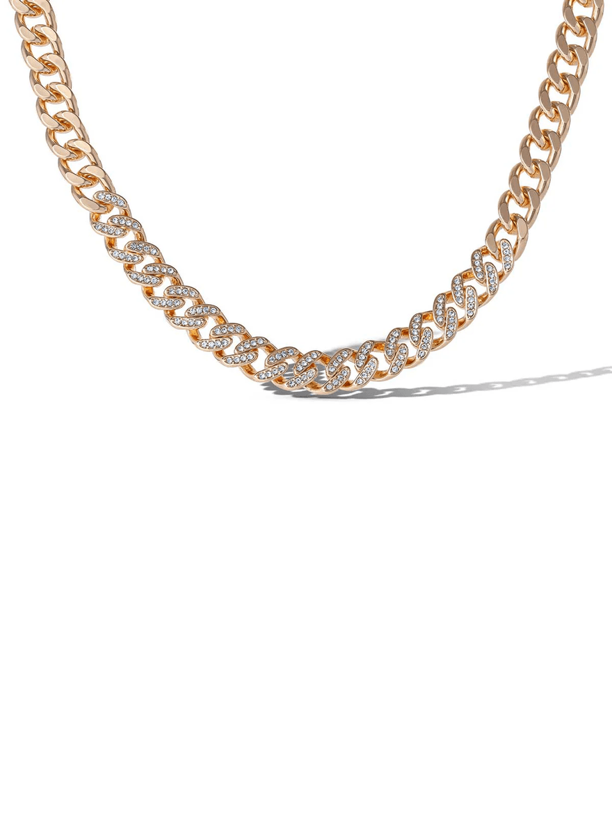 Jessica Simpson Pave Curb Chain Necklace Gold