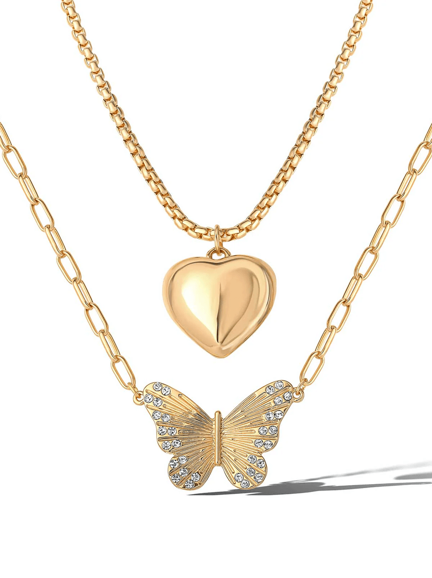 Jessica Simpson Butterfly Heart Layered Necklace Gold