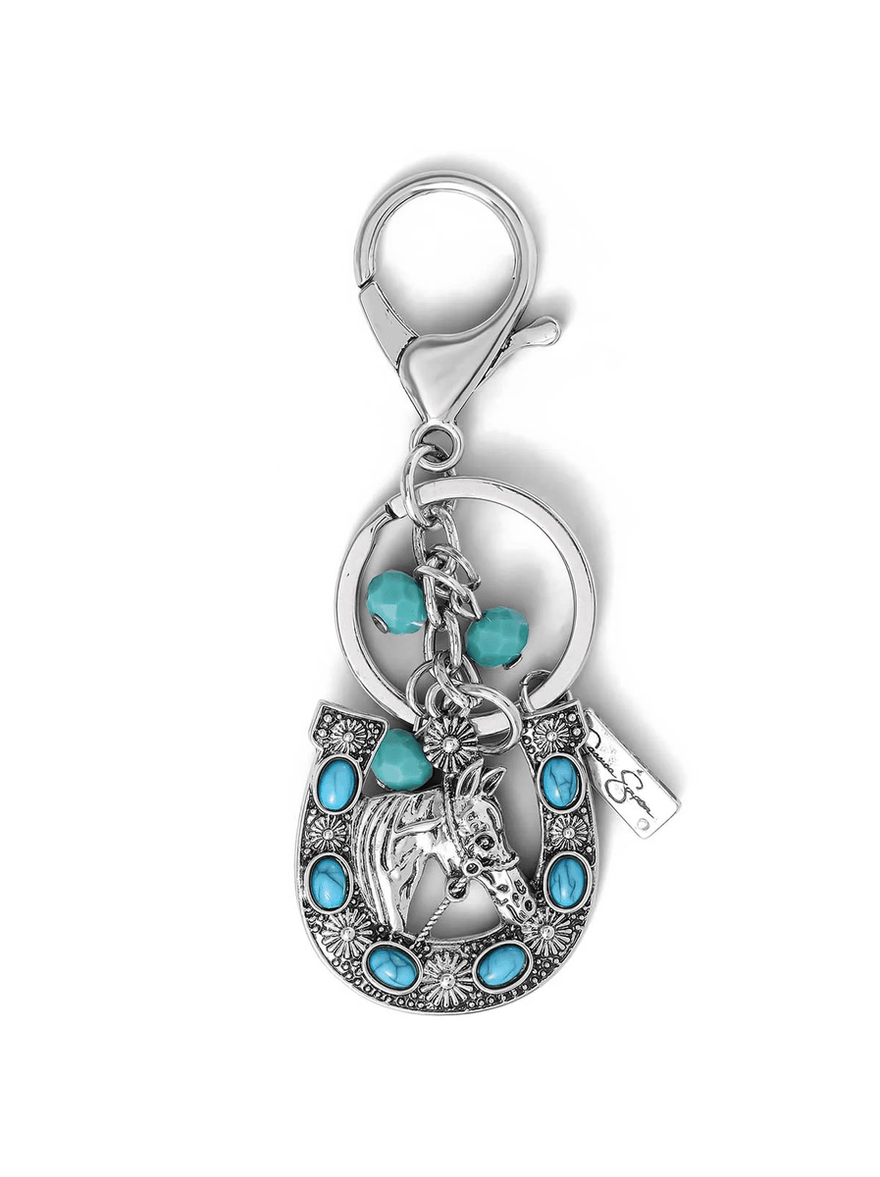 Jessica Simpson Turquoise Horse Shoe Keychain Silver